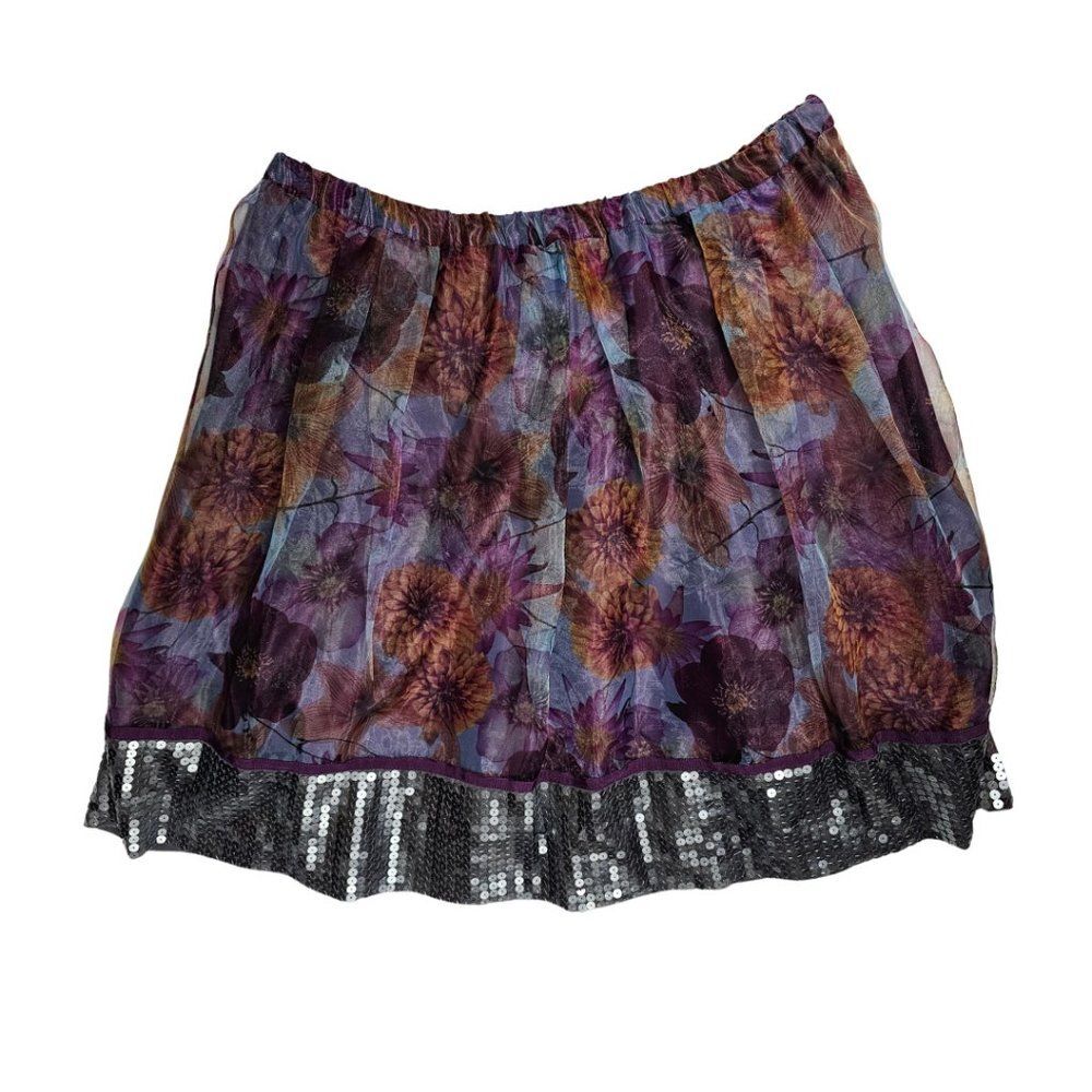 Dreamy Floral Sequin Purple Fairycore Chiffon Skirt Lined Size 1X